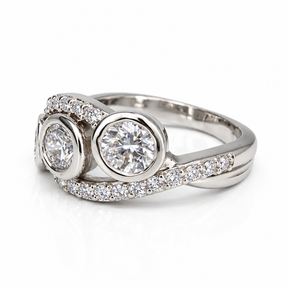 Three Stone Diamond Ring, Bezel Set Lab Grown Diamond Ring,  Modern Diamond Band #8924