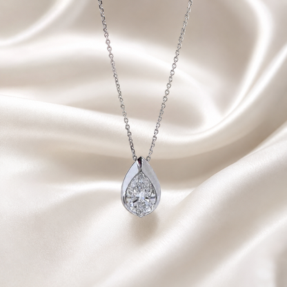 1.00 CTW Lab Grown Diamond Pear Shape Bezel Set Pendant Necklace 14K Solid Gold Dainty Layering Necklace #8829