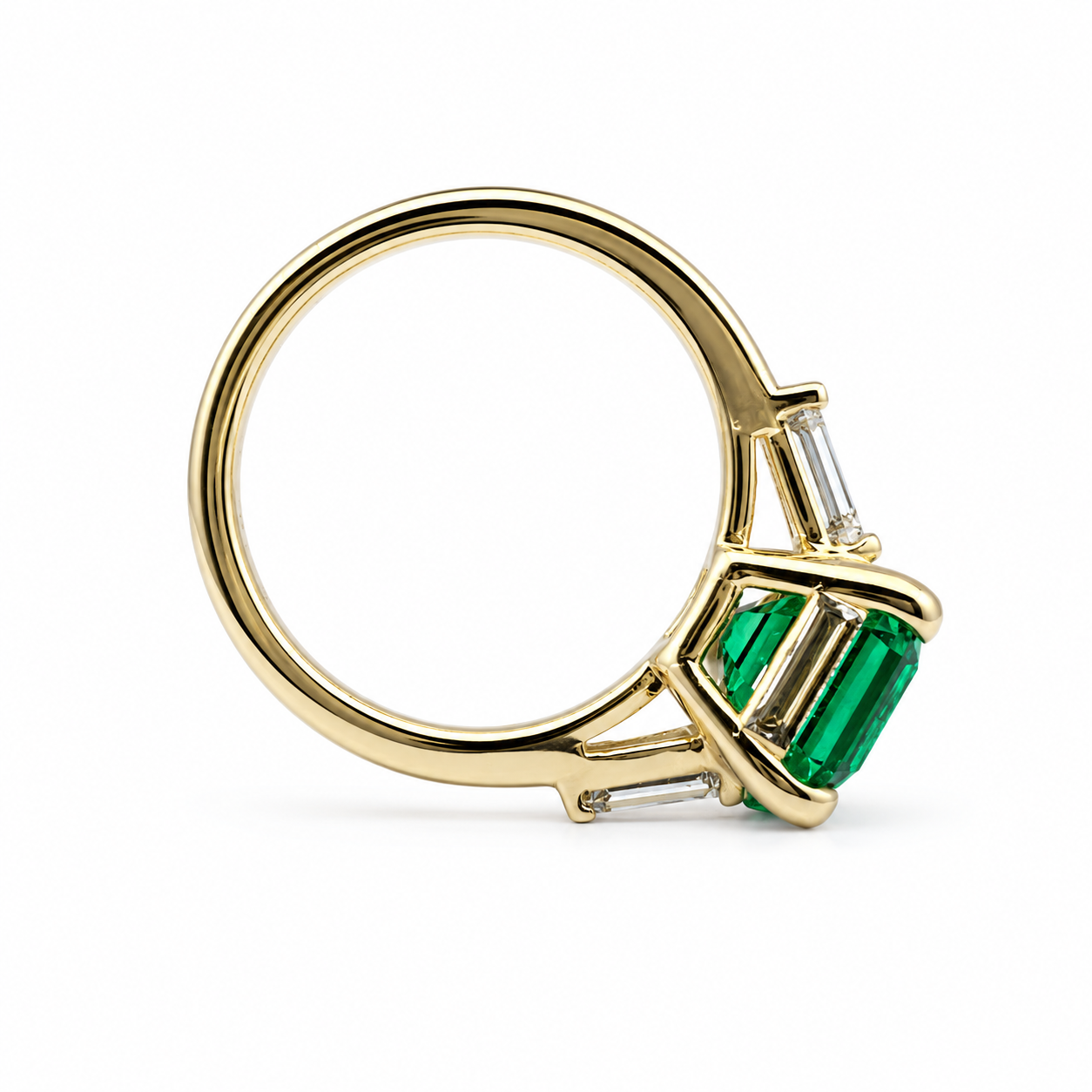 Emerald Engagement Rings Women, Solid White Gold Vintage Three Stone Asscher Cut Emerald Wedding Ring, Unique Gemstone Engagement Ring #6857