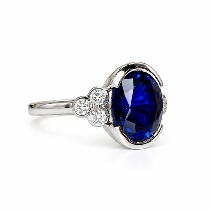 Bezel set blue sapphire engagement ring 14k solid gold Unique oval blue sapphire wedding promise anniversary ring September birthstone