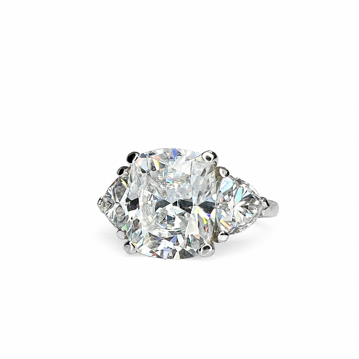 Moissanite Elongated Cushion Cut Engagement Ring, Elongated Cushion And Trillions Simulated Diamond Wedding Ring, 14k Gold Moissanite  #7011
