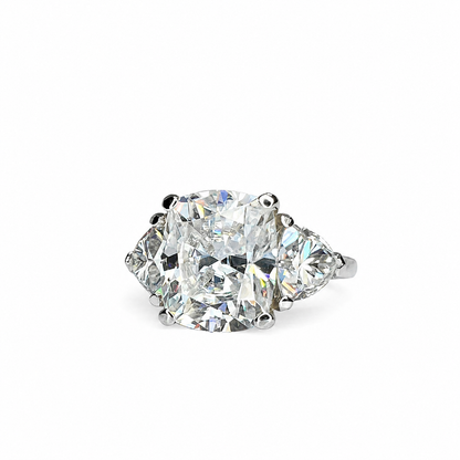 Moissanite Elongated Cushion Cut Engagement Ring, Elongated Cushion And Trillions Simulated Diamond Wedding Ring, 14k Gold Moissanite  #7011