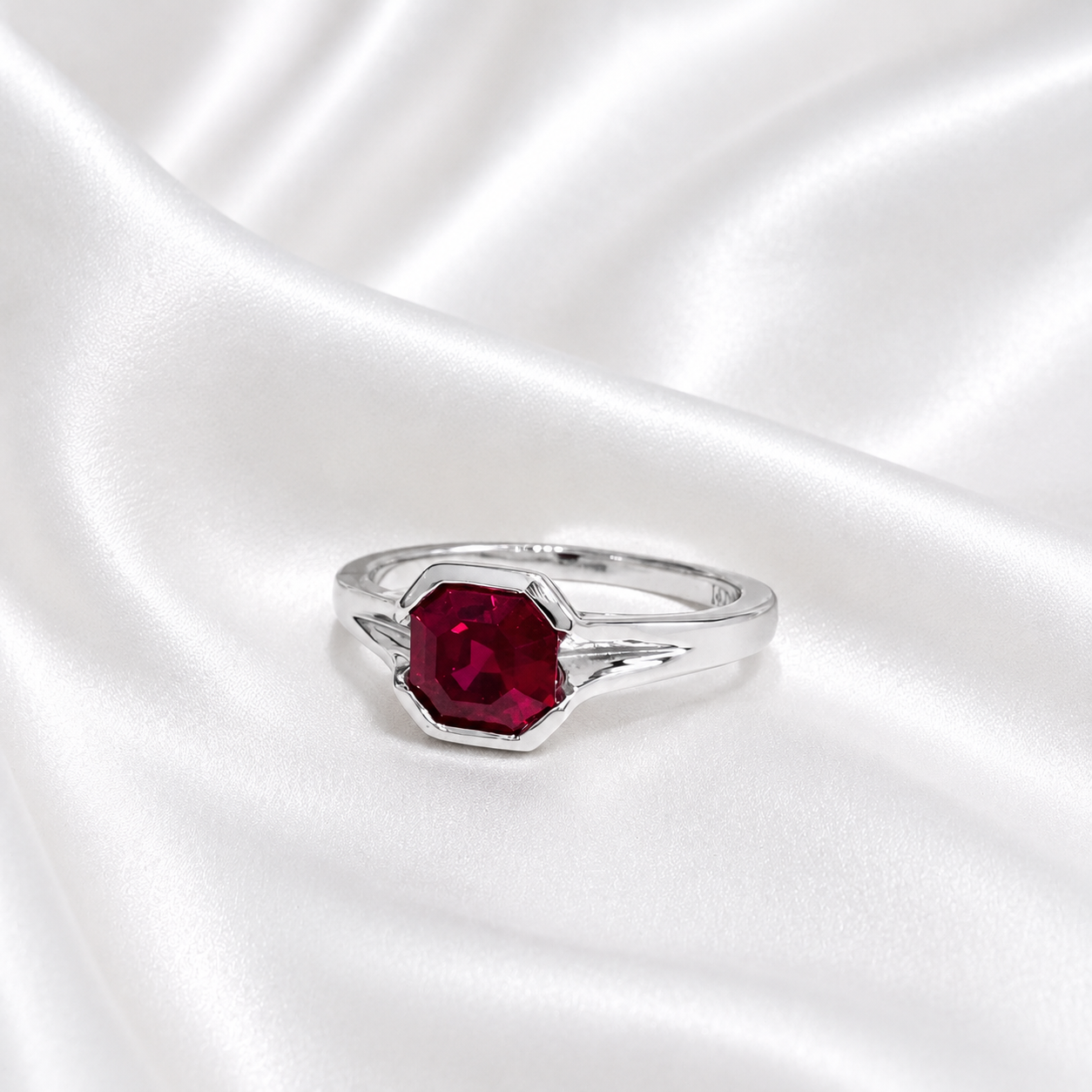 1.00CTW Engagement Ring Asscher Cut Ruby , Bezel Set Ruby Ring , July Birthstone Jewelry , 14K Solid Gold Ruby Ring #8818