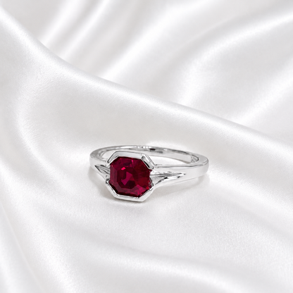 1.00CTW Engagement Ring Asscher Cut Ruby , Bezel Set Ruby Ring , July Birthstone Jewelry , 14K Solid Gold Ruby Ring #8818