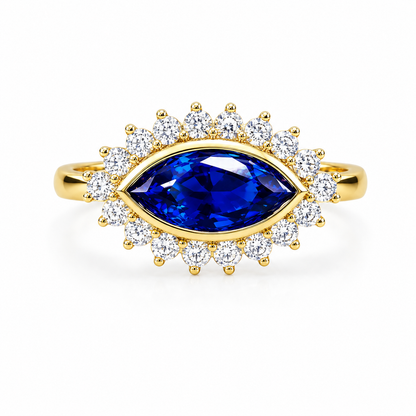 Evil Eye Ring Yellow Gold Marquis Cut Evil Eye Ring Women Unique Emerald East West Marquis Ring #7351