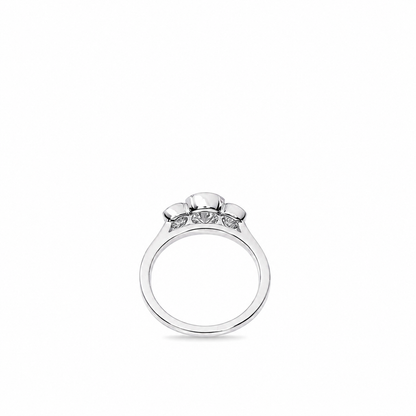 Moissanite Engagement Ring Bezel Set , Round Moissanite Three Stone Bezel Set Engagement Ring , Trendy Moissanite Ring For Women , #8813