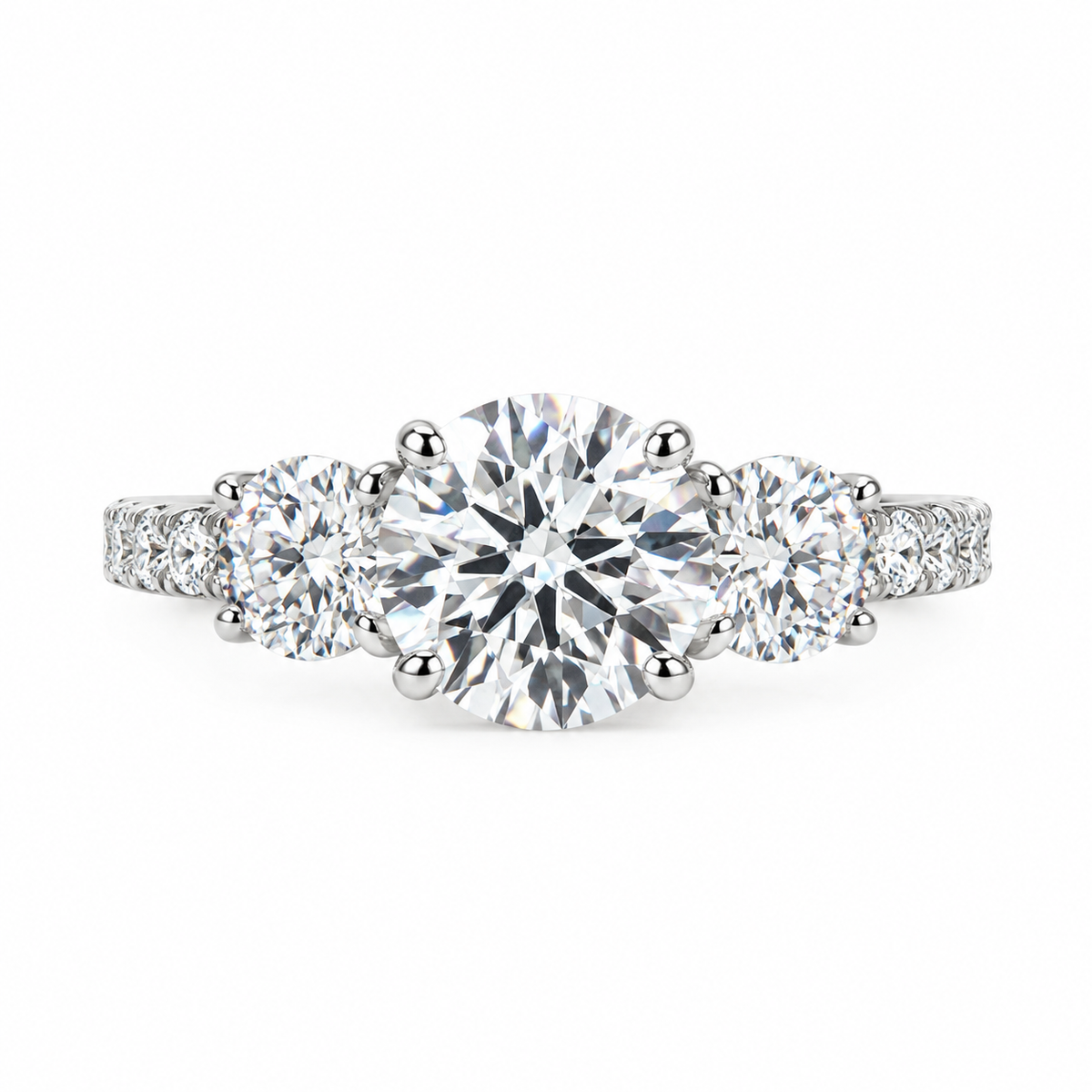 Moissanite Engagement Ring Three Stone Round 14K Solid White Gold For Women, Vintage Unique Engagement Ring, Simple Three Stone Ring,  #6659