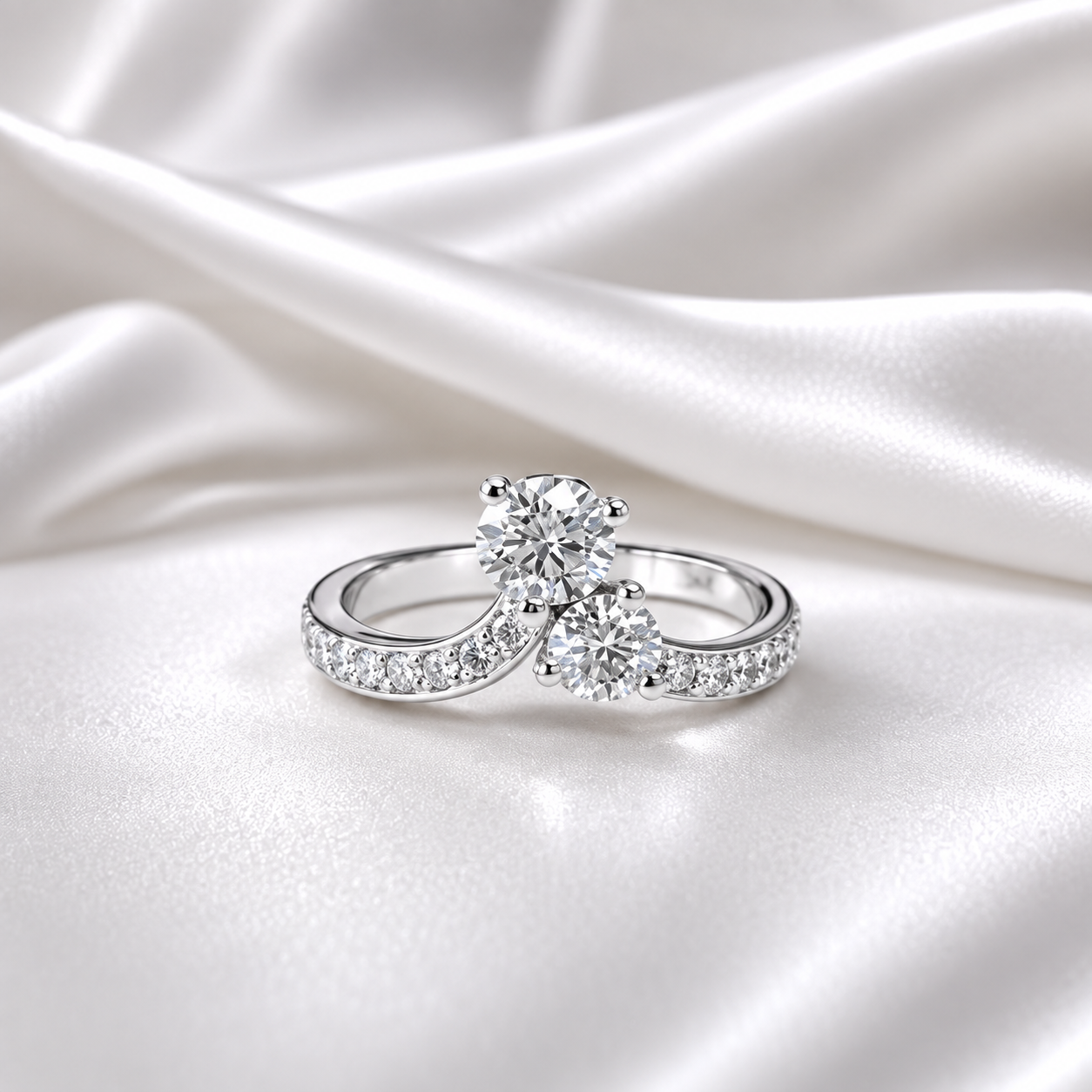Lab Grown Diamond Pinky Ring , Diamond Chevron Ring , Curved Diamond wedding Band , Two Stone Lab Created Diamond Ring Everyday Ring #8815