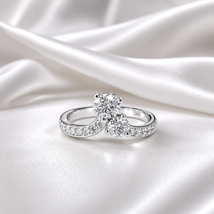 Lab Grown Diamond Pinky Ring , Diamond Chevron Ring , Curved Diamond wedding Band , Two Stone Lab Created Diamond Ring Everyday Ring #8815