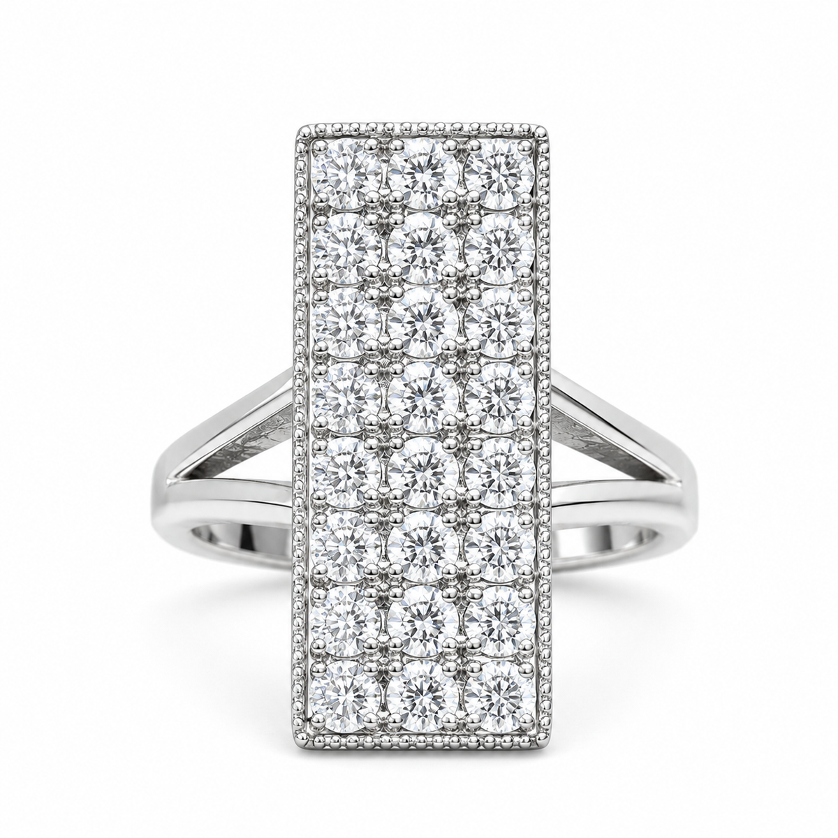 Moissanite Ring 14K White Gold, Moissanite Diamond Cluster Ring For Ladies, Unique Bar Ring Moissanite Diamond Engagement Ring 7229