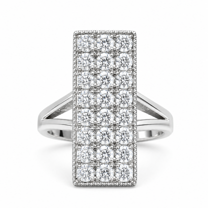 Moissanite Ring 14K White Gold, Moissanite Diamond Cluster Ring For Ladies, Unique Bar Ring Moissanite Diamond Engagement Ring 7229