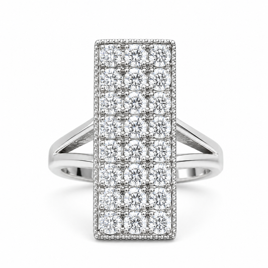 Moissanite Ring 14K White Gold, Moissanite Diamond Cluster Ring For Ladies, Unique Bar Ring Moissanite Diamond Engagement Ring 7229