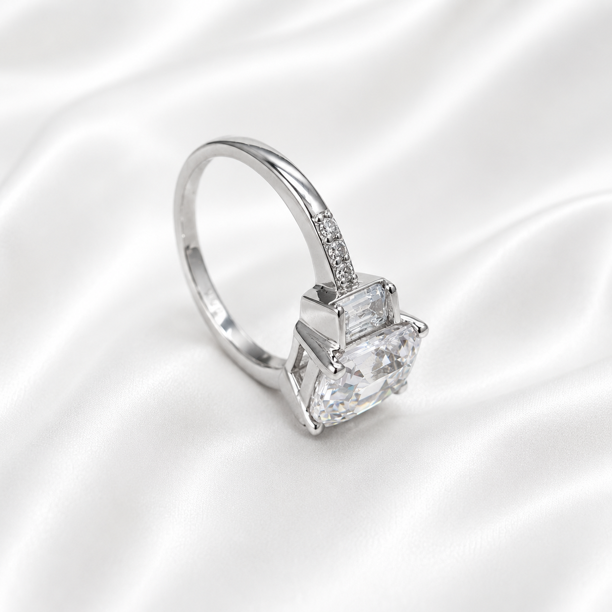 3 ctw Emerald Cut Moissanite Engagement Ring, 14k White Gold #6153