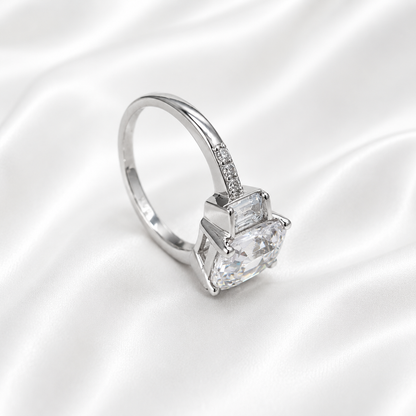 3 ctw Emerald Cut Moissanite Engagement Ring, 14k White Gold #6153