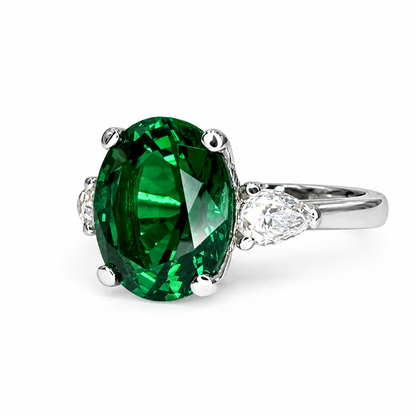 Three stone emerald ring set in 14K solid white or yellow gold, May birthstone ring, Vintage emerald promise anniversary birthday ring #7936