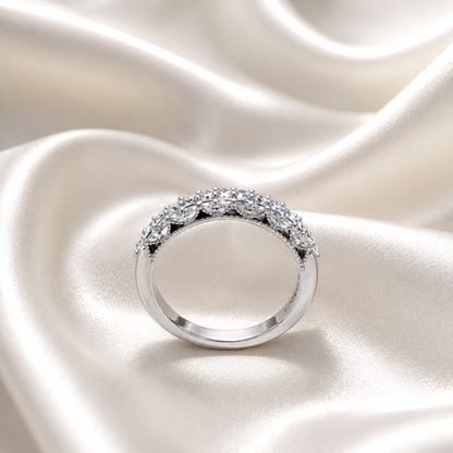 Lab Diamond Wedding Band , Unique Antique Style Lab Grown Diamond Stacking Band 14K Solid Gold , Half Eternity Cluster Diamond Ring #8833