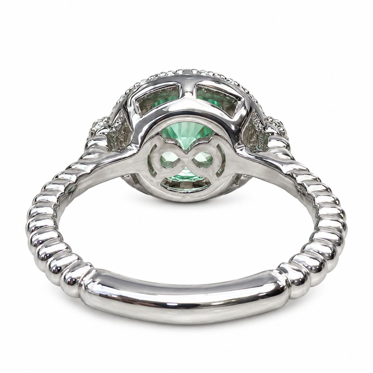 East West Vintage Oval Halo Green Paraiba Engagement Ring  White Gold Unique Vintage Wedding Promise Anniversary  Bridal Ladies Ring   #7416