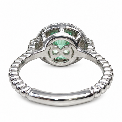 East West Vintage Oval Halo Green Paraiba Engagement Ring  White Gold Unique Vintage Wedding Promise Anniversary  Bridal Ladies Ring   #7416