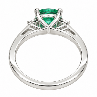 Paraiba Tourmaline Ring, Three Stone Engagement Ring, 14K White Gold, Cushion Cut Paraiba Ladies Ring, Paraiba And Moissanite Ring, #6869