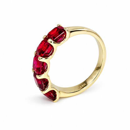 Ruby wedding band 14k solid gold, 5 stone asscher cut ruby band ring, July birthstone ring, ruby stacking rings, minimalist ruby ring, #6064