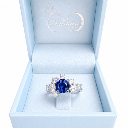 Blue Sapphire and Lab Diamond Geometric Ring 14K Solid Gold, Blue Sapphire Cluster Ring September Birthstone #8800