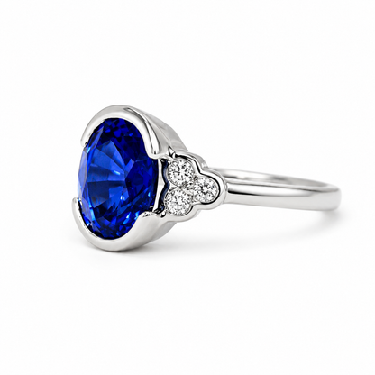 Oval  blue sapphire with round diamond accents engagement ring, 2.20ctw, 14k white gold #6069