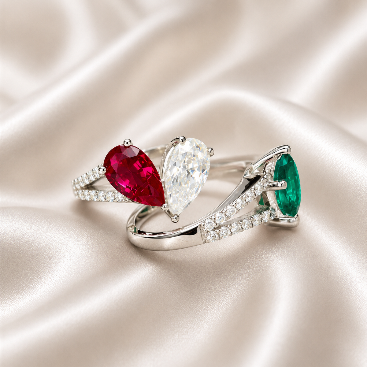 Toi Et Moi Ring Pear Ruby and Moissanite Pear Shape Ring Yellow Gold Engagement Ring Unique Two Stone Vintage Promise Anniversary Ring #7483