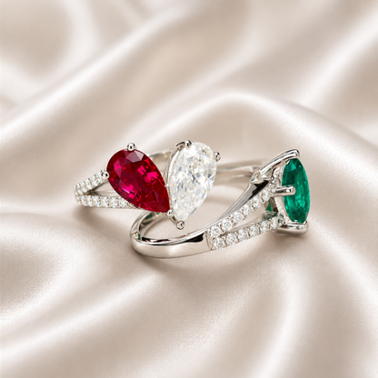 Toi Et Moi Ring Pear Ruby and Moissanite Pear Shape Ring Yellow Gold Engagement Ring Unique Two Stone Vintage Promise Anniversary Ring #7483