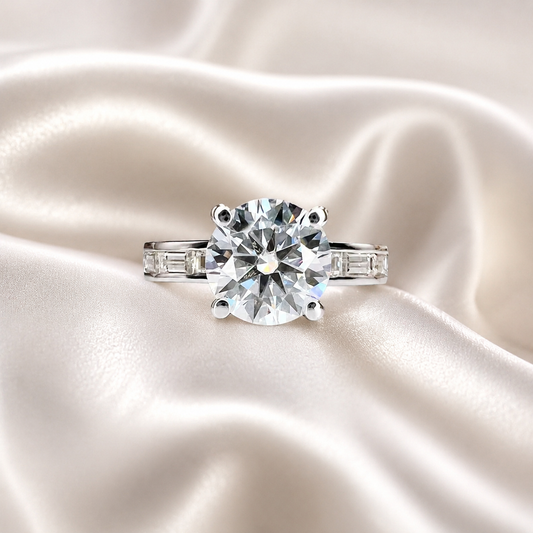 2.70 CTW Lab Grown Diamond Engagement Ring 14K Gold Round Cut Lad Created Diamond Anniversary Ring For Her Three Stone Diamond Ring # 8495