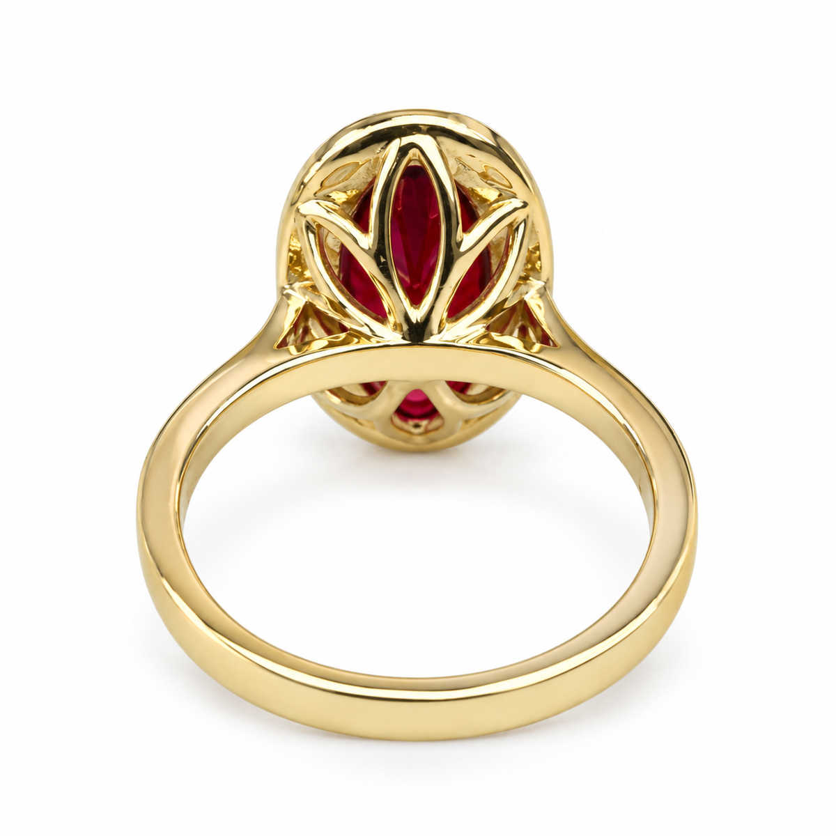 Elongated Oval Ladies Ring / Red Ruby Engagement Ring / Diamond And Ruby Wedding Ring / Anniversary Gift / 14k Yellow Gold / #6220