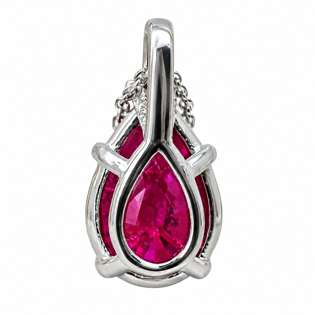 Ruby Pendant Necklace Pear Shape 14K Yellow Gold, Gold Teardrop Shape Simple Solitaire Necklace,  Ruby Pear Shape Pendant Bride Gift   #7019
