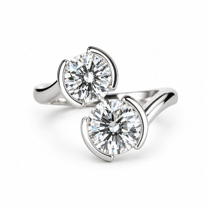 Toi Et Moi moissanite ring, Two stone ring yellow/white gold, Two stone bypass ring, Mommy and me birthstone ring, Anniversary Gift,  #7644