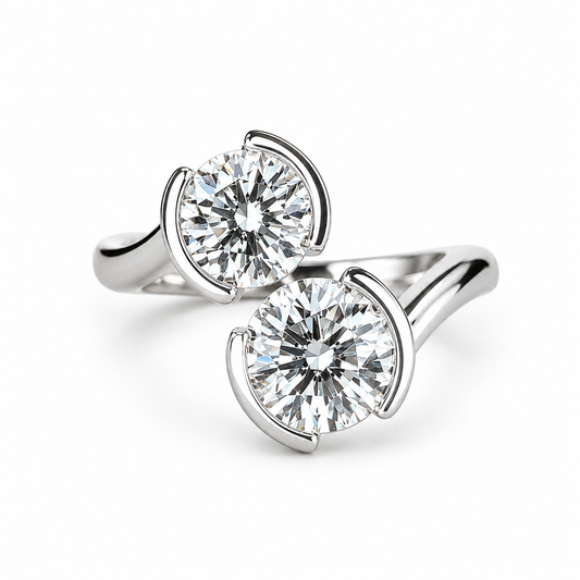 Toi Et Moi moissanite ring, Two stone ring yellow/white gold, Two stone bypass ring, Mommy and me birthstone ring, Anniversary Gift,  #7644