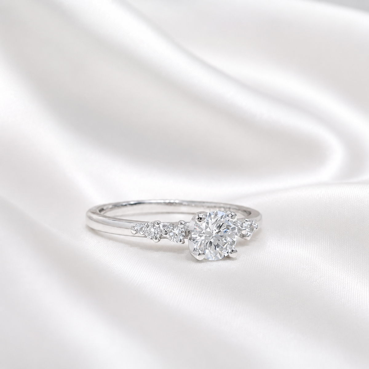 0.25CT Center Lab Grown Diamond Engagement Ring 14K Solid Gold, Five Stone Lab Created Diamond Wedding Ring Simple Diamond Bridal Ring #8849