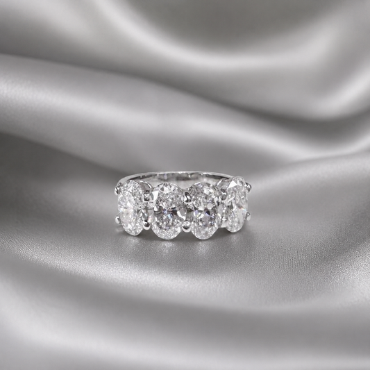 4CTW Oval Lab Grown Diamond 4 Stone Wedding Band 14K Solid Gold , IGI Certified Lab Diamond Stacking Band , #8828