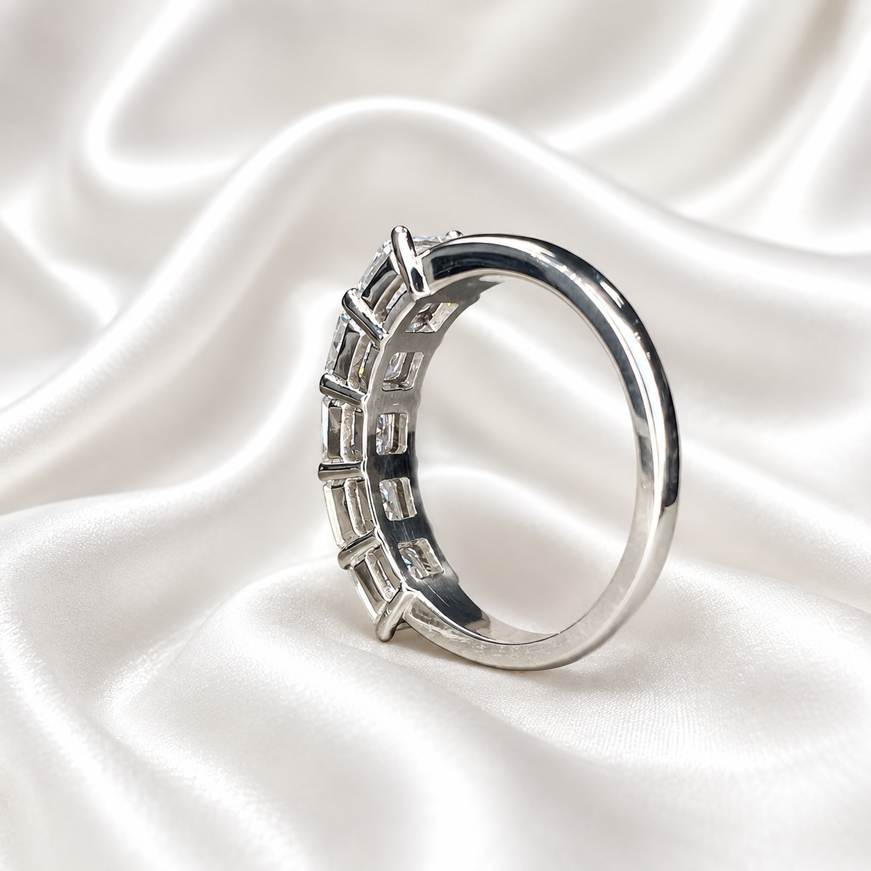 Lab grown diamond stacking wedding band, half eternity diamond matching wedding band solid gold, lab created diamond anniversary band