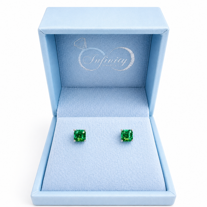 May Birthstone Earrings , Ladies Earrings , Asscher Emerald Studs , 14k Gold Earrings, Mothers Day , Birthday Gift , #8841