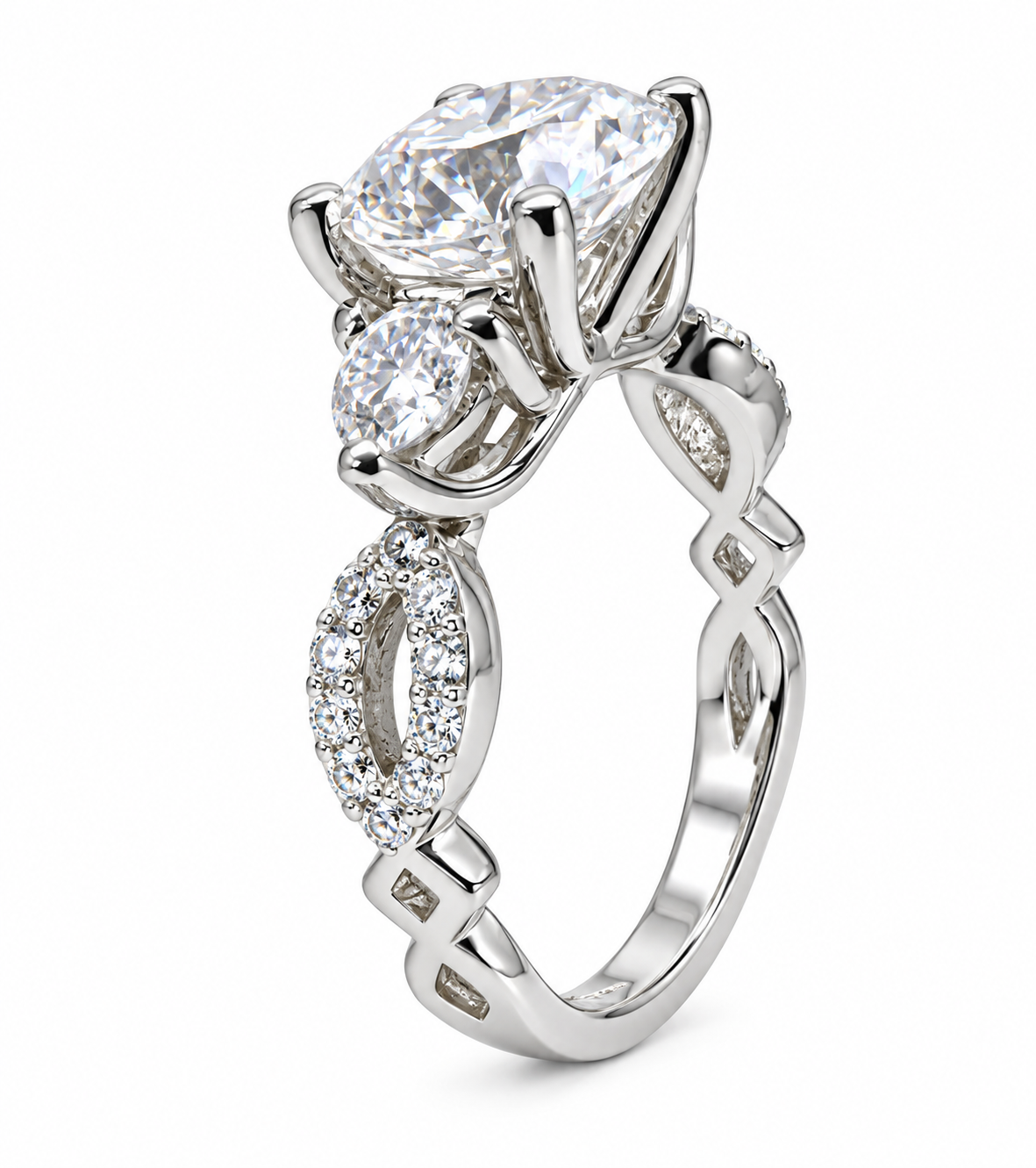 Cushion Cut Moissanite Engagement Ring White Gold  Infinity Design Moissanite Wedding Band   Unique Promise Anniversary Wedding Ring   #7373