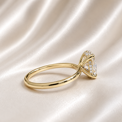 2.00 CTW Oval Cut Lab Grown Diamond Engagement Ring with Hidden Halo in 14K Solid Gold , Simple Oval Lab Diamond Wedding Ring , #8820