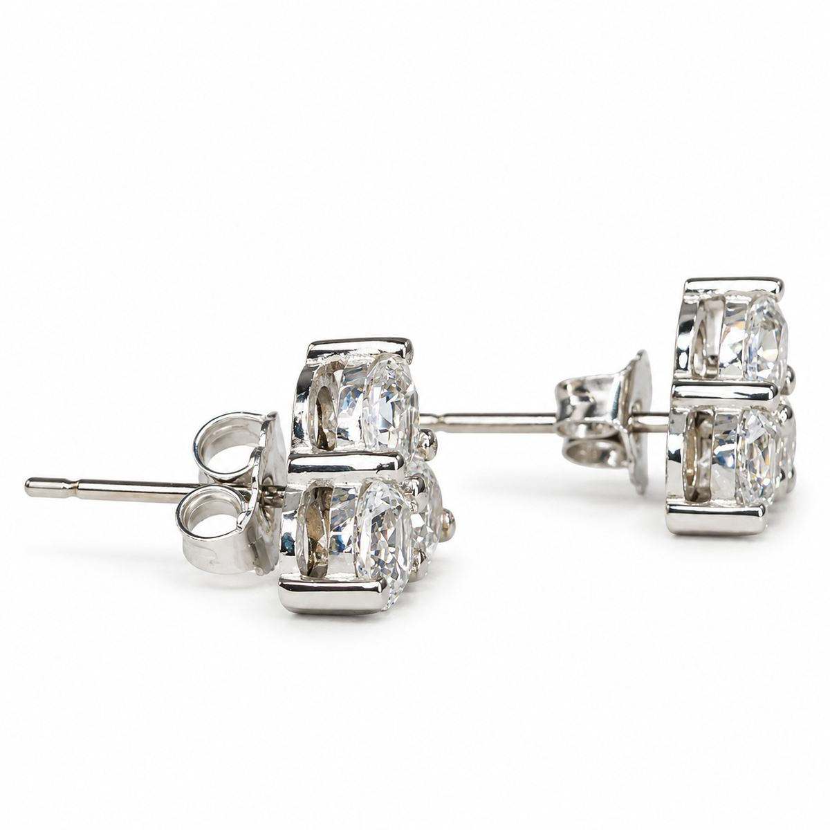 Triangle Moissanite earrings 14K White Gold, Gold Earrings Triangle Gem, Three Stone Stud Earrings, Triangle Stud Earrings,   #5662