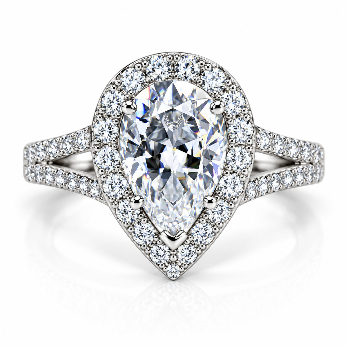 Certified Moissanite Pear Shape And Moissanite Halo 3.00ctw.  Engagement Wedding Anniversary Ring  14K White Gold