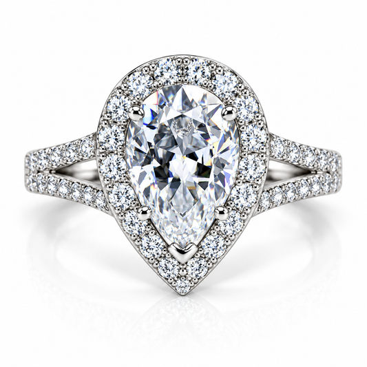Certified Moissanite Pear Shape And Moissanite Halo 3.00ctw.  Engagement Wedding Anniversary Ring  14K White Gold