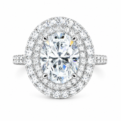 Oval shaped moissanite engagement ring white gold double halo moissanite fiancé ring Unique vintage wedding anniversary promise ring #7647