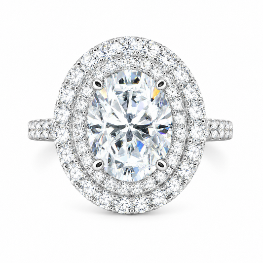 Oval shaped moissanite engagement ring white gold double halo moissanite fiancé ring Unique vintage wedding anniversary promise ring #7647