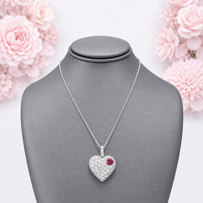 Lab Grown Diamond Heart Pendant With Ruby or Pink Sapphire 14K Solid Gold , Birthstone Heart Pendant , Puffy Heart Necklace #8861