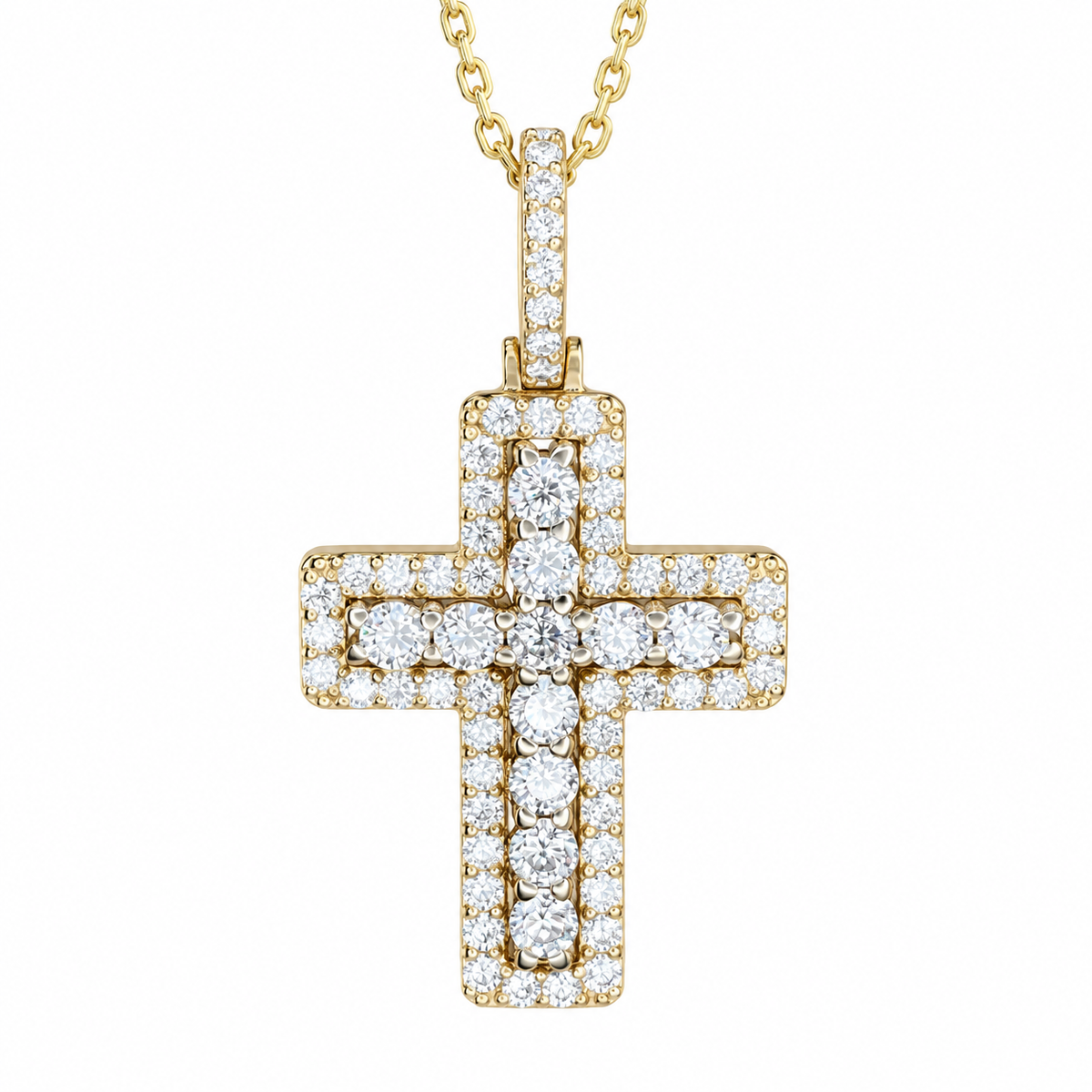 Large Cross Necklace 14K Solid Gold, Unique Moissanite Cross Pendant Necklace, Custom Cross Pendant Faith Crucifix Jesus Necklace Gold #7690