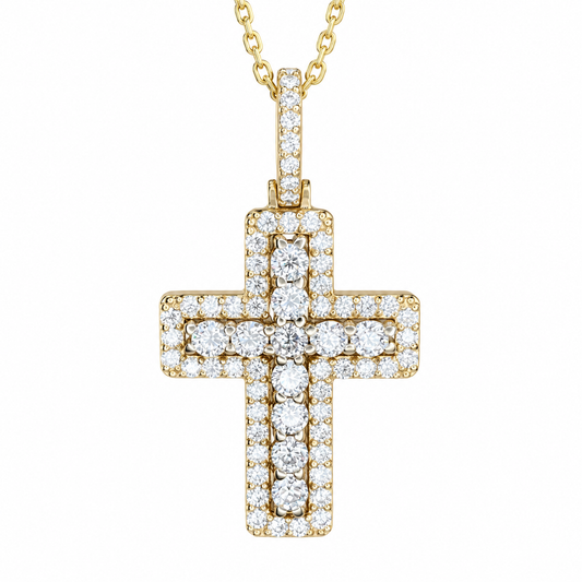 Large Cross Necklace 14K Solid Gold, Unique Moissanite Cross Pendant Necklace, Custom Cross Pendant Faith Crucifix Jesus Necklace Gold #7690