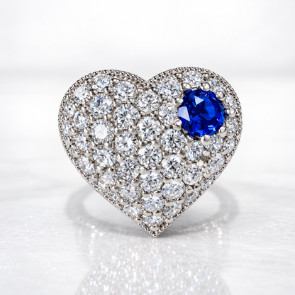 Lab Grown Diamond Heart Ring with Birthstone, Gemstone Accent Heart Ring, Diamond Heart Promise Ring, Romantic Gift for Her #8882