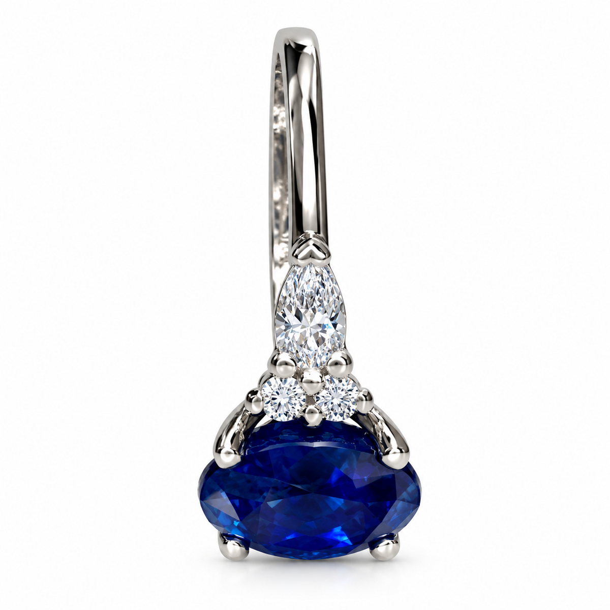 Oval Blue Sapphire Engagement Ring 14K Solid White Gold , Unique Vintage Oval Cluster Ring For Women , Blue Sapphire Engagement Rings  #7213