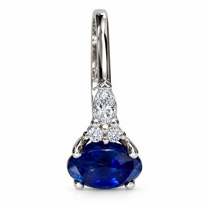 Oval Blue Sapphire Engagement Ring 14K Solid White Gold , Unique Vintage Oval Cluster Ring For Women , Blue Sapphire Engagement Rings  #7213
